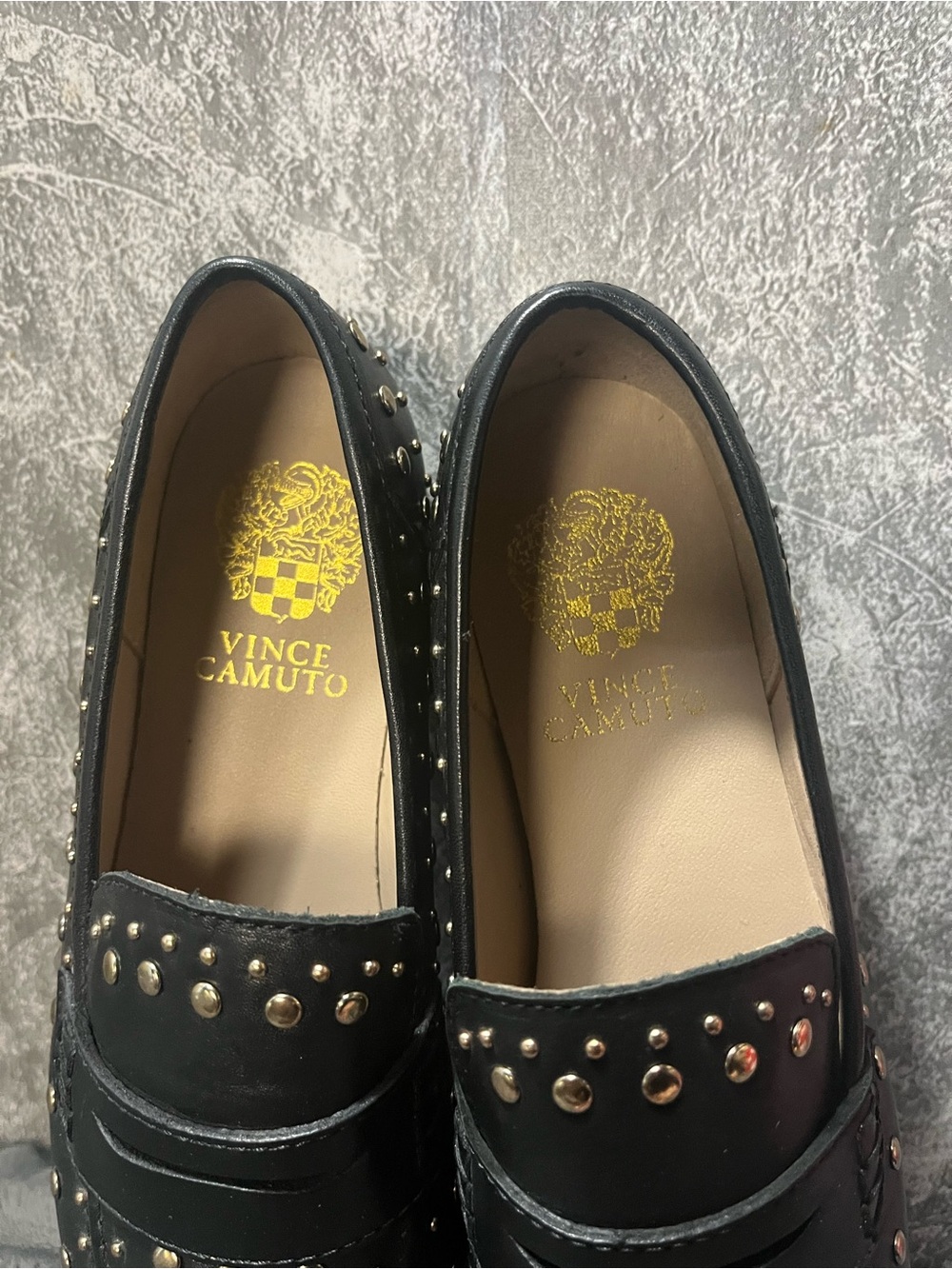 Vince Camuto Black Studded Leather Loafers New without Box - Picture 5 of 5